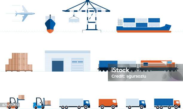 Vetores de Entrega E Transporte Global e mais imagens de Frete - Frete, Caminhão, Contêiner de carga