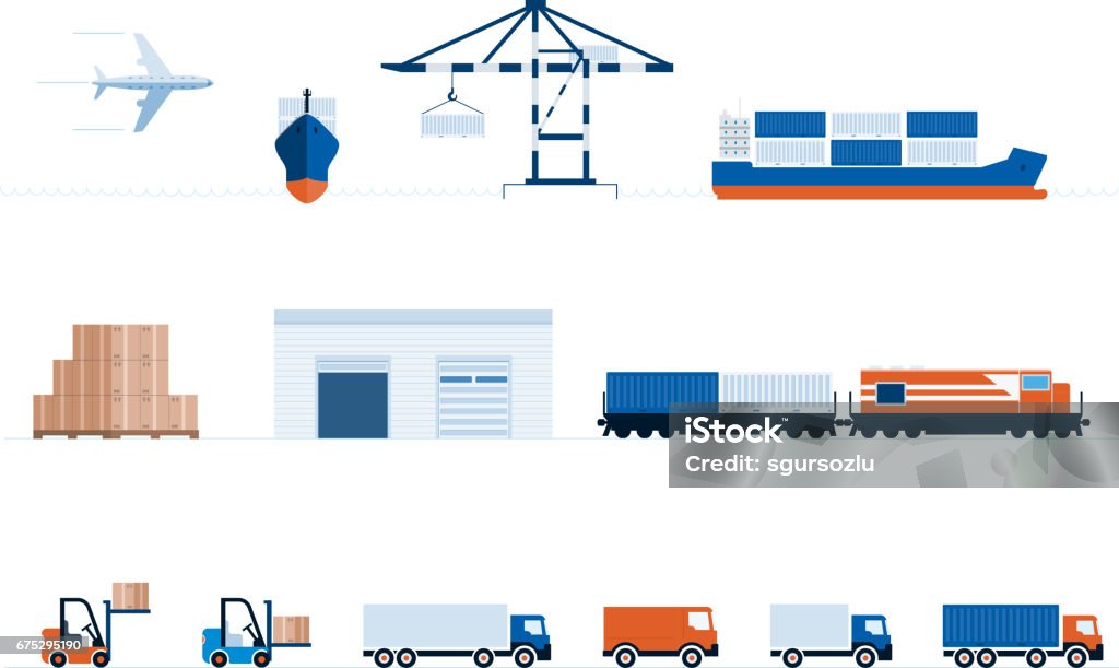 Global Transportation And Delivery Vector global transportation and delivery symbol collection. Freight Transportation stock vector