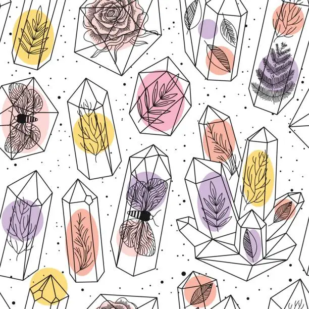 Vector illustration of Gems, crystals seamless pattern vector