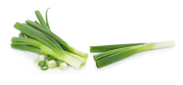 istock Green Japanese Bunching Onion on white background 675312198