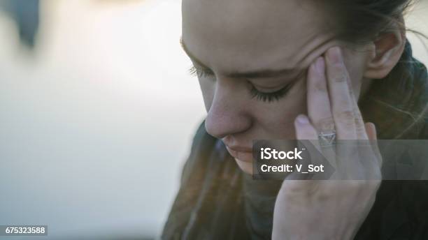 Young Woman With Sinus Pressure Pain Stock Photo - Download Image Now - Headache, Patient, Worried