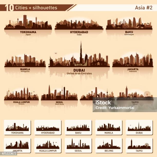 City Skyline Set 10 Vector Silhouettes Of Asia 2 Stock Illustration - Download Image Now - Urban Skyline, City, In Silhouette