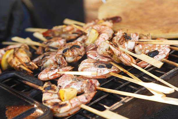 istock Grilled shrimp on skewers 675324270