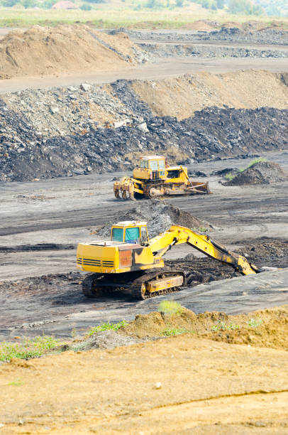 istock Image of a tracked excavators in a quarry, surface coal mining 675327614