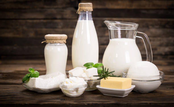istock Fresh dairy products on the wooden table 675334956