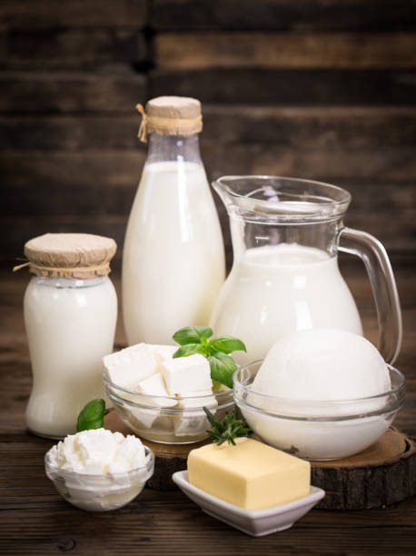 istock Fresh dairy products on the wooden table 675334958