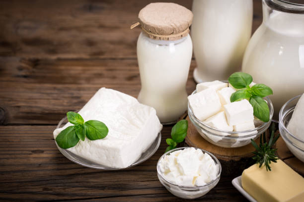 istock Fresh dairy products on the wooden table 675336992
