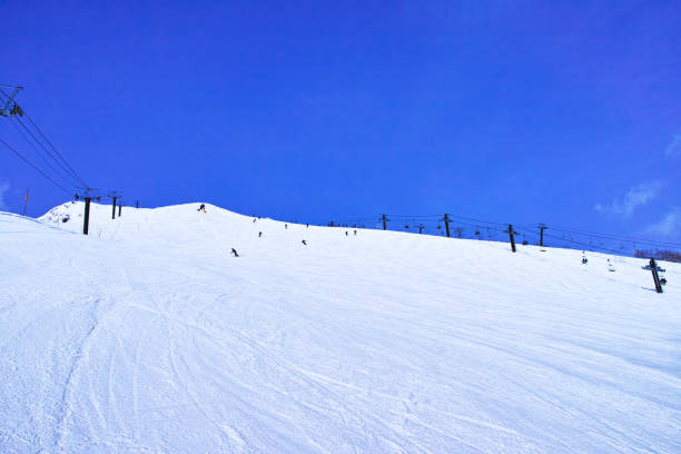 Snow lines made from a snow machine on a ski slope
