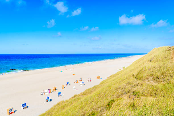istock Grass dune overlooking beautiful Kampen beach, Sylt island, Germany 675337438