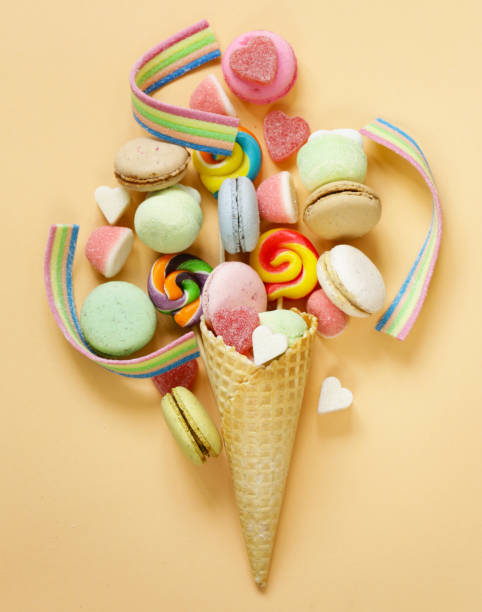 istock Sweet wool in a waffle horn, candy and jelly sweets 675338280