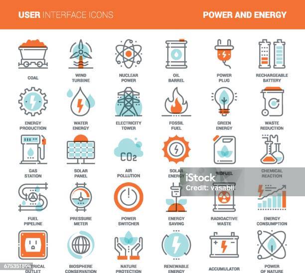 Ilustración de Potencia Y Energía y más Vectores Libres de Derechos de Ícono - Ícono, Producción de combustible y energía, Energía nuclear