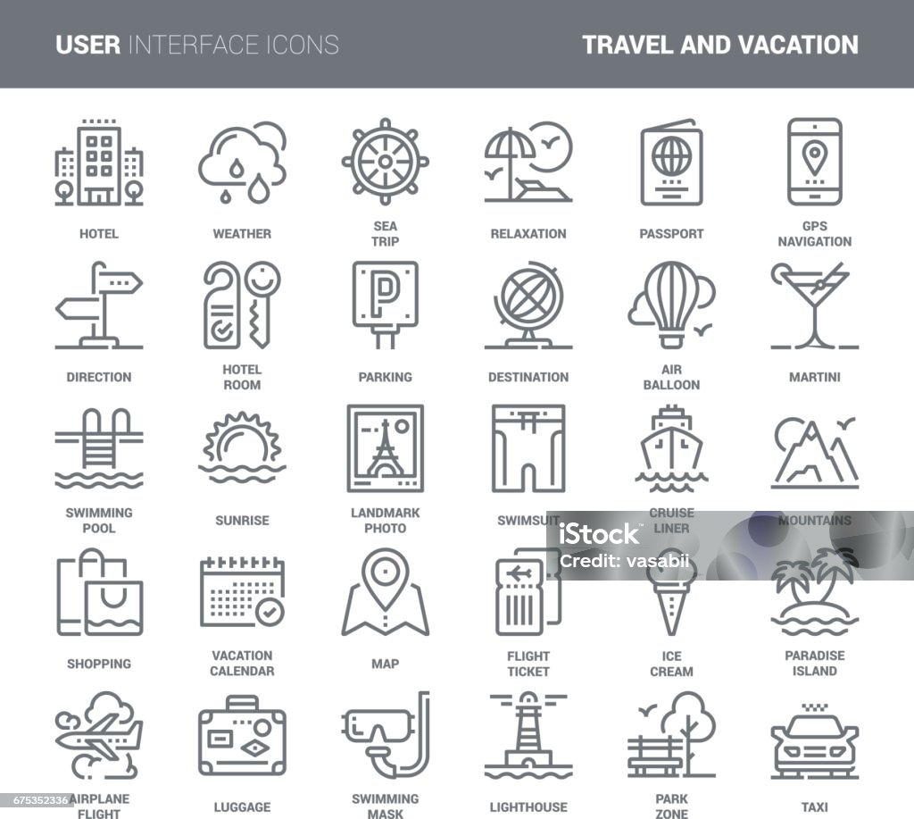 旅行とバケーション - アイコンのロイヤリティフリーベクトルアート