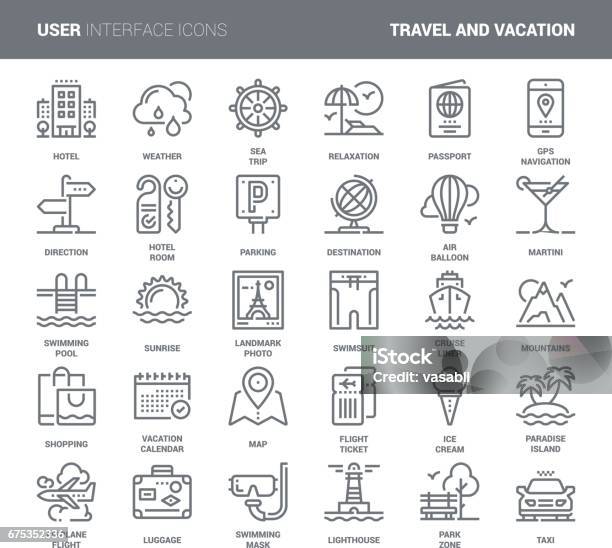 Travel And Vacation Stock Illustration - Download Image Now - Icon Symbol, Cruise - Vacation, Sea