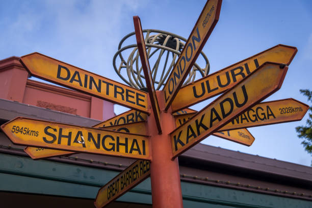 Sign post direction to landmarks and tourist sites in Australia stock photo