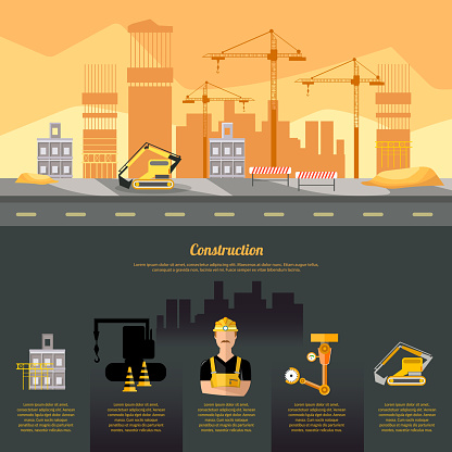 Building Infrastructure Site Graphics Construction Site Infographics Construction Equipment Builder On ...