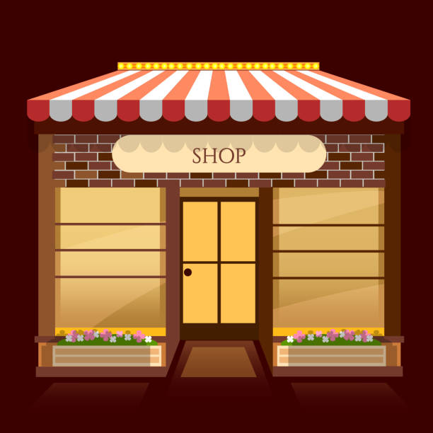 istock Shop building, windows empty for your store product presentation or design, vector cartoon 675361144