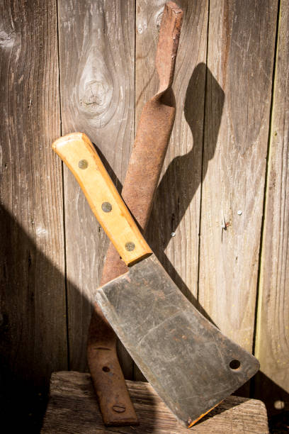 istock Butcher knife resting against a fence 675364774
