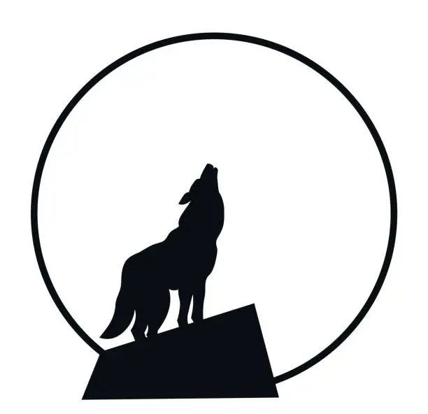 Vector illustration of silhouette howling at the moon wolf