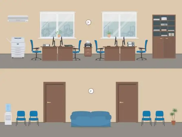 Vector illustration of Office premises in a beige color