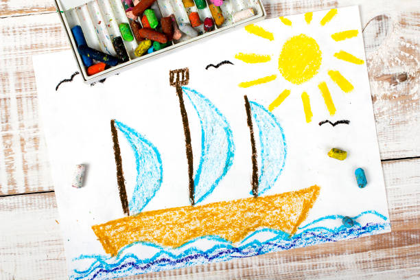 istock colorful drawing: sailing boat in the sea 675403052