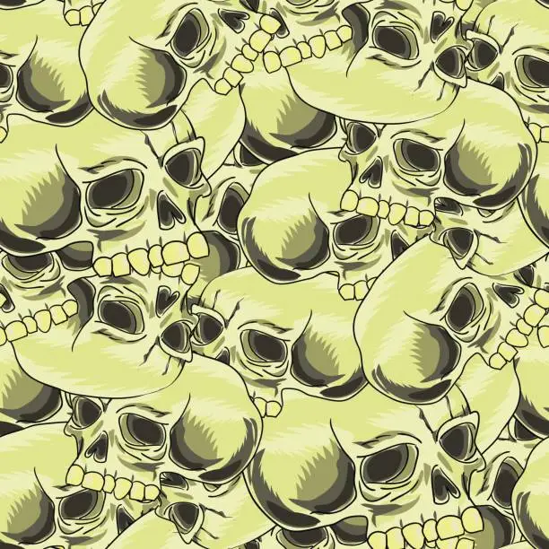 Vector illustration of Old Retro Human Skull Seamless Pattern