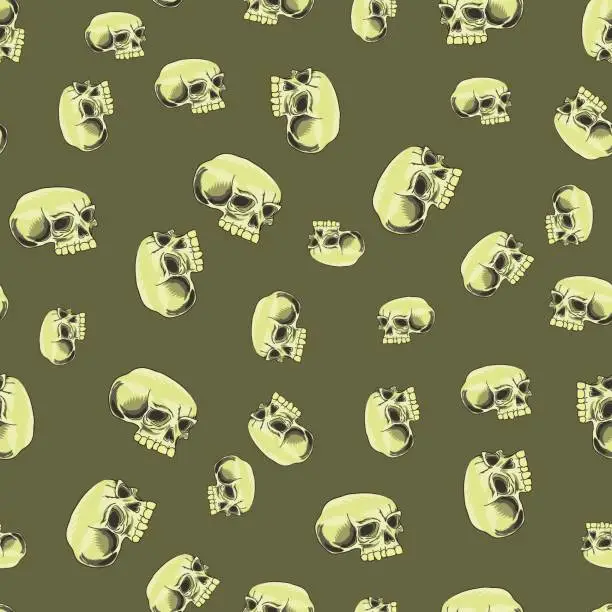 Vector illustration of Old Human Skull Seamless Pattern