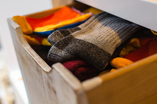 Socks organized in a drawers