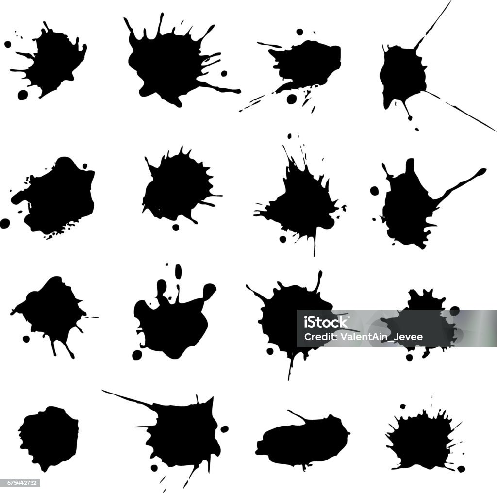 Vector set of colorful ink blots and brush strokes, isolated on the white background. Series of elements for design. Ink stock vector