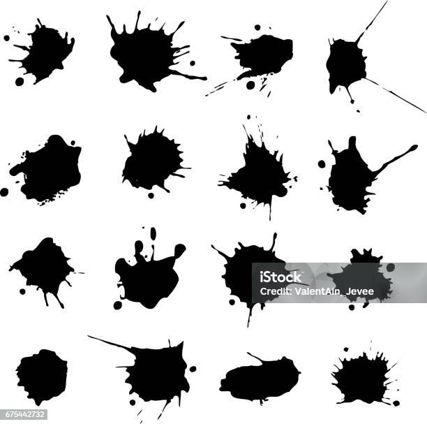 Vector Set Of Colorful Ink Blots And Brush Strokes Isolated On The White Background Series Of Elements For Design Stock Illustration - Download Image Now