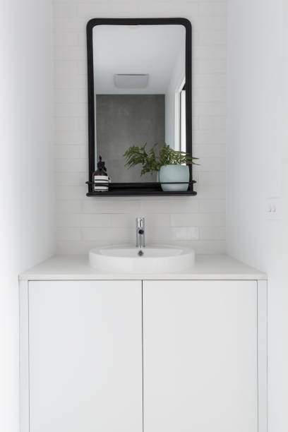 istock White powder room vanity ad mirror 675457714