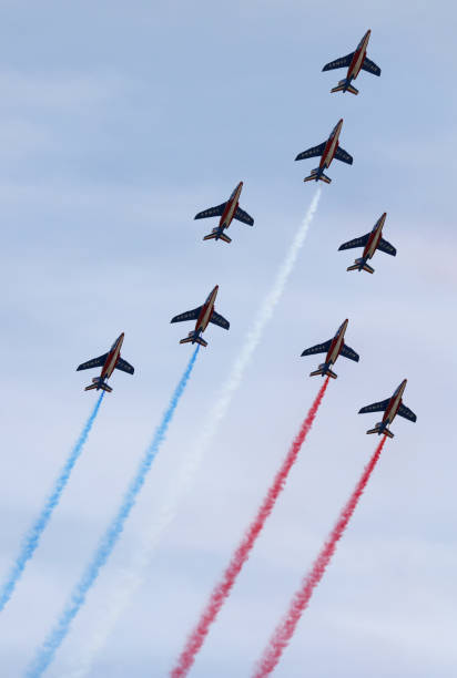 Sacramento, California, USA - April 15, 2017: Patrouille de France, the French Air Force's elite demonstration team, performed at Mather Airport in Sacramento California as part of their 2017 North American tour