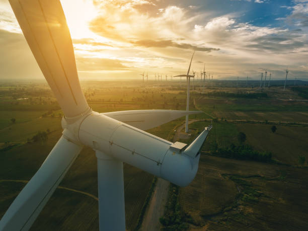 Wind Turbine, Wind Energy Concept. Wind turbine from aerial view. Sustainable development, environment friendly concept. Wind turbine give renewable energy, sustainable energy, alternative energy. Wind sustainability energy. wind power photos stock pictures, royalty-free photos & images