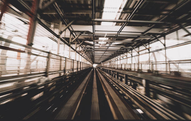 istock Train moving on city rail with motion blur 675459128