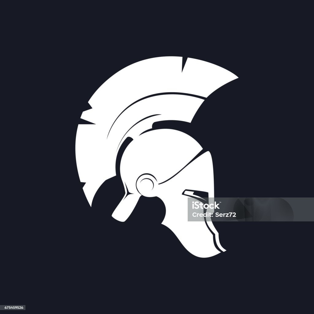 Silhouette Antiques Roman Helmet Antiques Greek Helmet, Silhouette Roman Helmet for Head Protection Warrior with a Crest of Feathers or Horsehair with Slits for the Eyes and Mouth, Black and White Vector Illustration Warrior - Person stock vector