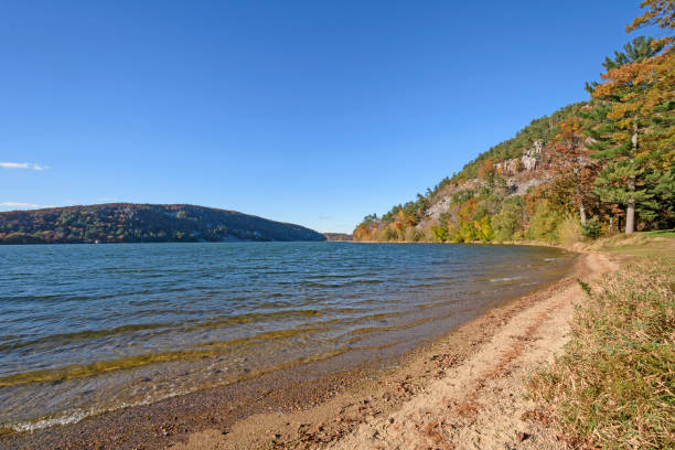 Fall Colors along a Quiet Lakeshore stock photo