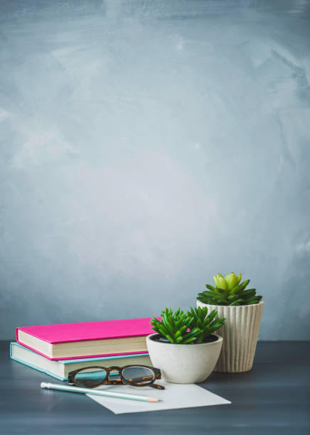 istock Desk with succulents and business elements 675482064