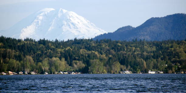 Sammamish Lake with  Rainier  in background, Seattle. stock photo