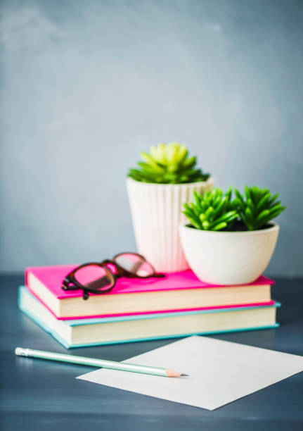 istock Desk with succulents and business elements 675484732
