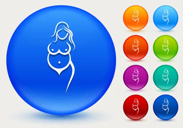 Vector illustration of Woman's Body Icon on Shiny Color Circle Buttons