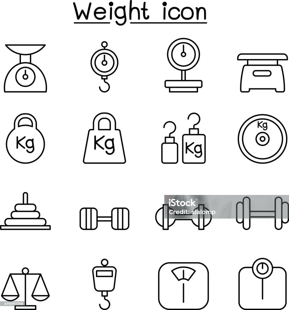 Weight, scale, balance, icon set in thin line style Weight stock vector