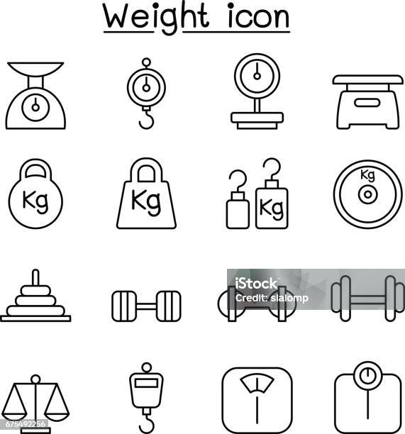 Weight Scale Balance Icon Set In Thin Line Style Stock Illustration - Download Image Now