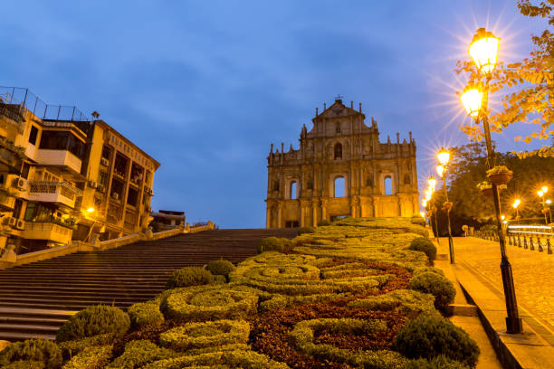 rovine di macao di san paolo - unesco world heritage site macao church stone foto e immagini stock