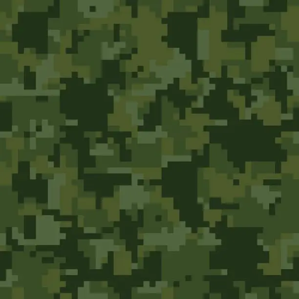 Vector illustration of Pixel camo seamless pattern Big set. Green, forest, jungle, urban, brown camouflages. Vector fabric textile print design