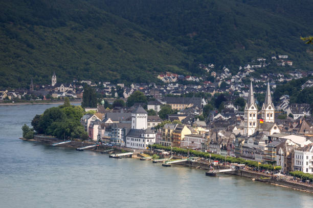 Aerial view of Boppard and river Rhine, middle Rhine Valley, Germany, Rhineland-Palatinate