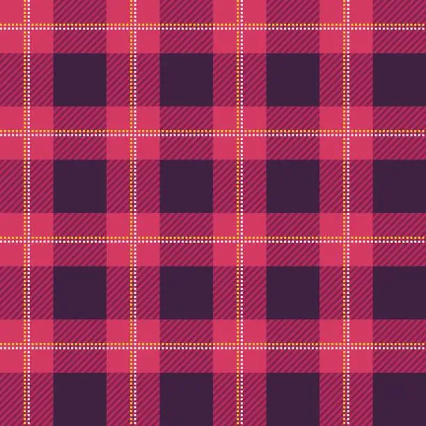 Vector illustration of Lumberjack plaid pattern. Seamless vector background. Alternating overlapping dark and colored cells. Template for clothing fabrics. Plaid Tartan textile.