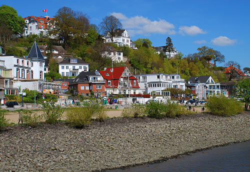 View on the Suellberg hill overlooking the river Elbe in the suburb of Blankenese in Hamburg, Germany