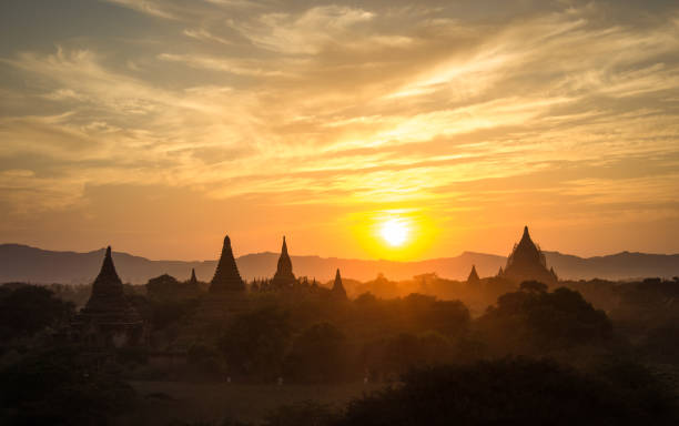 istock Sunset at Bagan  Myanmar, silhouette pagodas 675515278