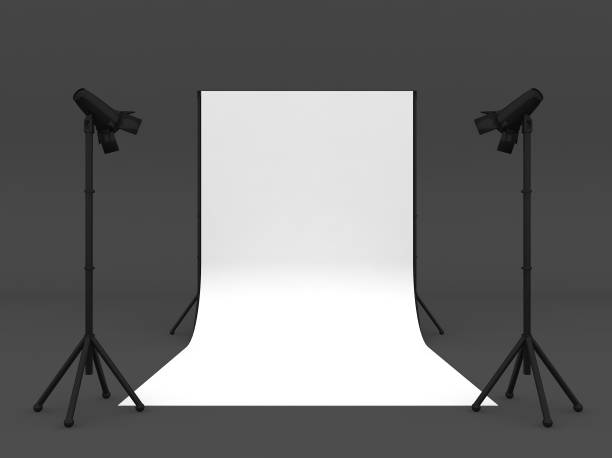 istock Photo Studio with White Screen a isolated on grey background,  3d rendering 675518170