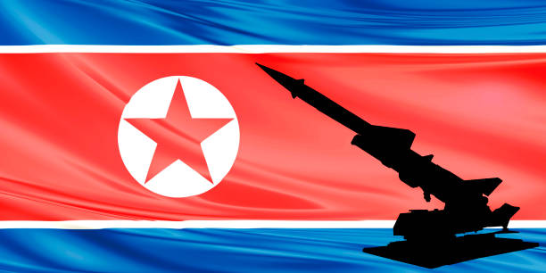 north_korea_flag y poder militar - misil tierra aire fotografías e imágenes de stock