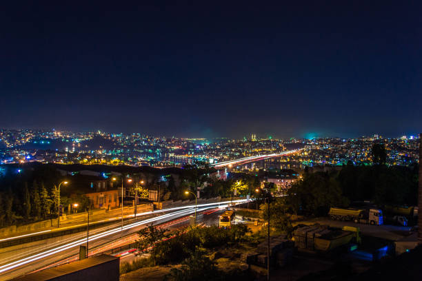 Long Exposure Night Istanbul Skyline stock photo